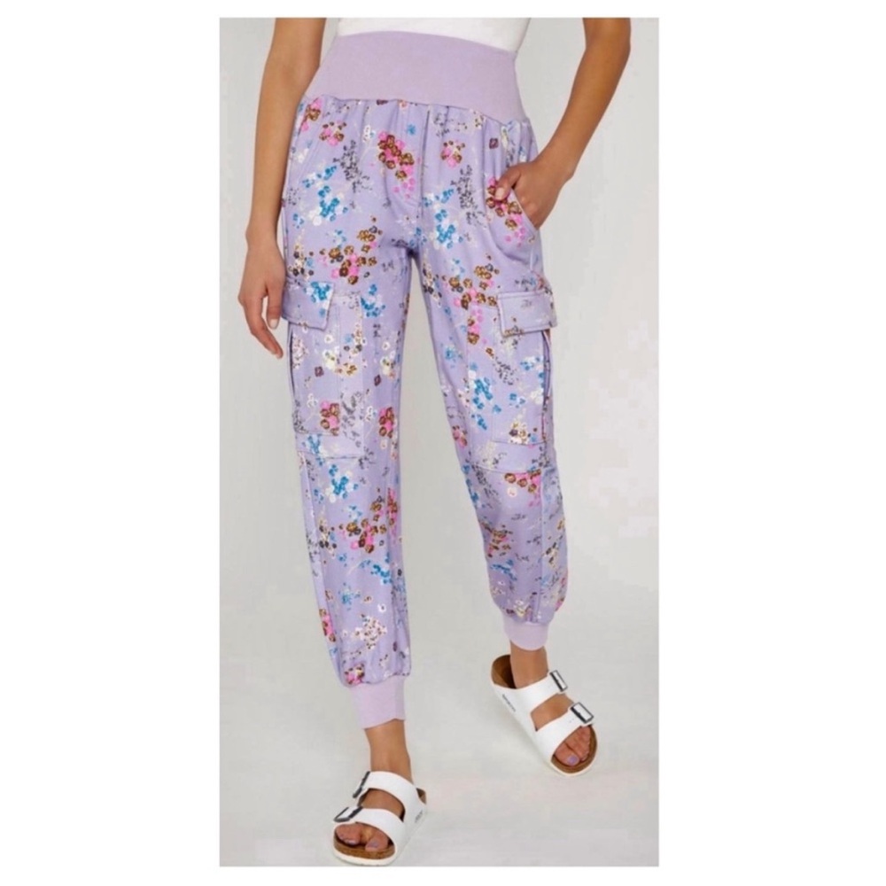 Cinq a Sept Purple Sakura Giles Floral Cargo Jogger Pants